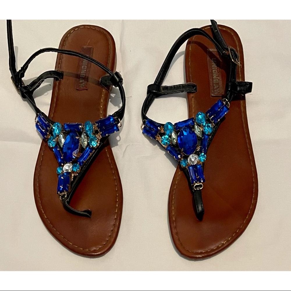 Blue jeweled sandals size 8